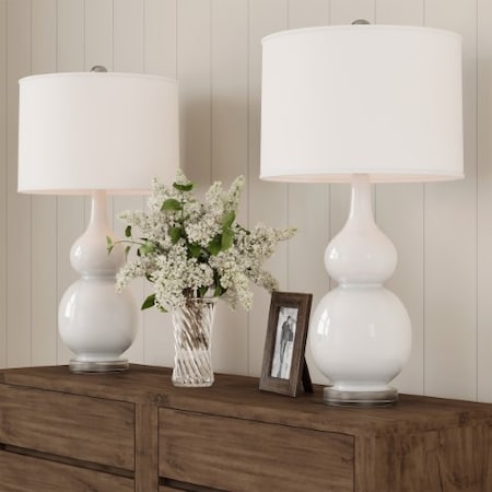 Hastings Home Gourd Ceramic LED Table Lamp Set, White 760889LJX